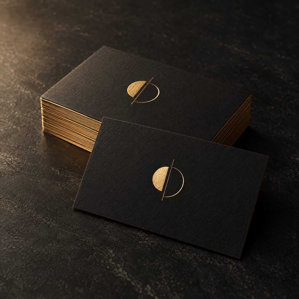 Mockup de cartões de visita pretos com detalhes dourados