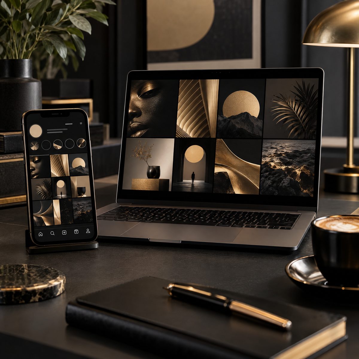 Mockup de redes sociais em smartphone e notebook